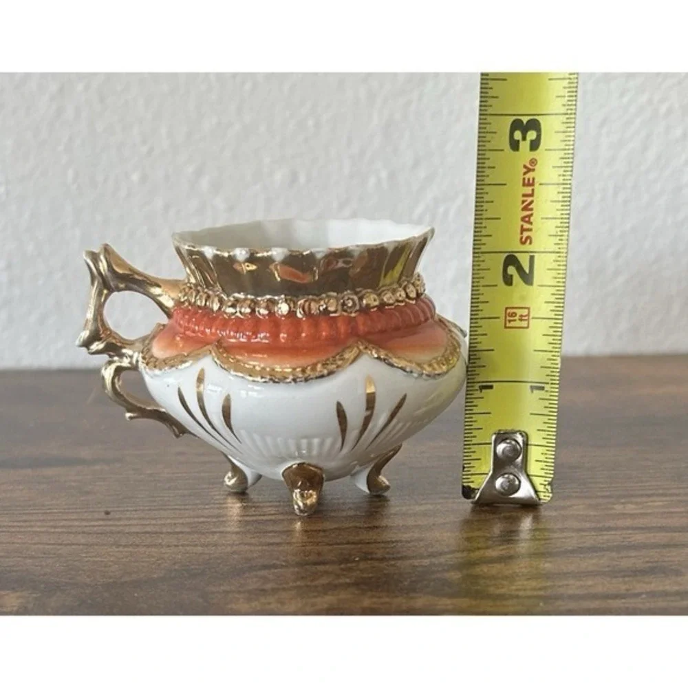 2-PC Vintage‎ Mini Vase Floral Gold Handle Numbered & Porcelain Pedestal Bowl